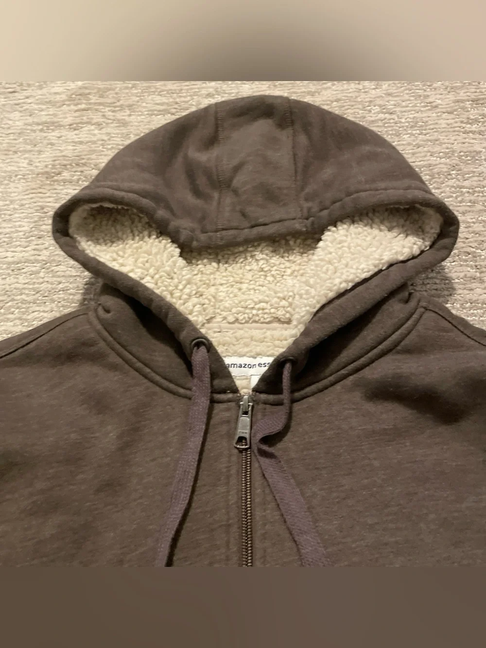 Amazon Essentials Men's Sherpa-Lined Full-Zip Hoodie Jacket Size XXL Brown Warm